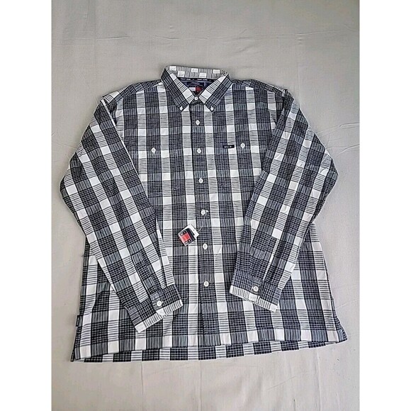 Tommy Hilfiger Other - Vintage Tommy Hilfiger Mens XL Shirt Button Blue Green Plaid Logo Y2K NOS NEW